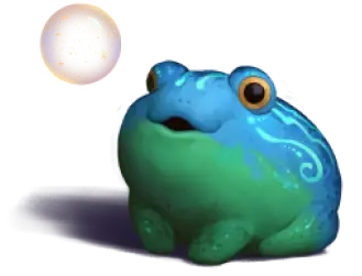 A chubby little blue and green frog is blowing bubbles. It is ridiculously cute, though its purpose is unclear to both its creators and Fablecraft players alike.